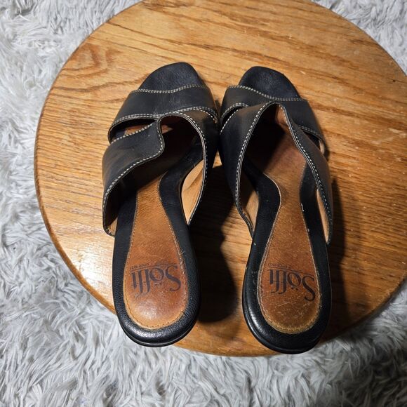 Soft Womens Size 8.5 Leather Open Toe Comfortable Slip on Heels Winter Discount - Picture 9 of 11